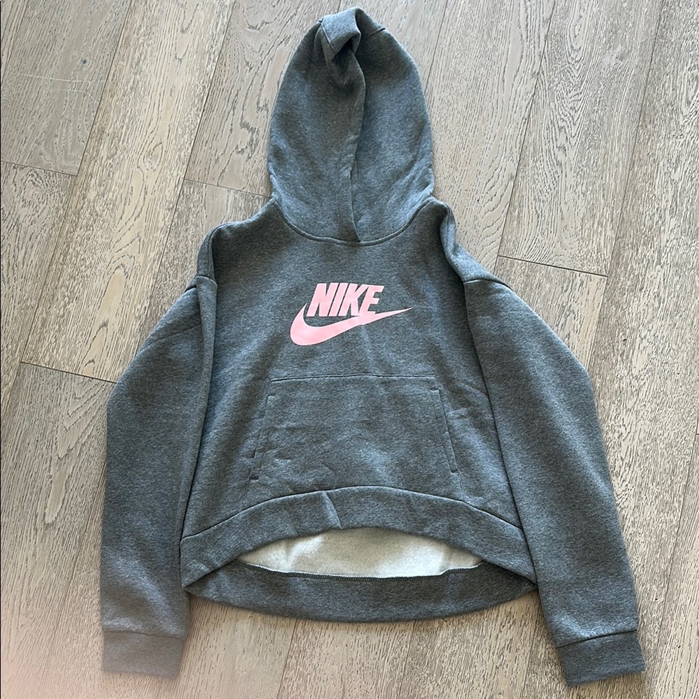 Nike Kids Gray Hoodie with Pink Logo